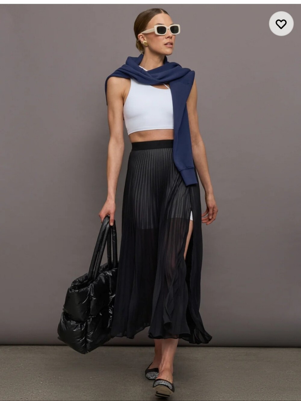 Carbon38 Black Pleated Maxi Skirt with Side Slit - Picture 2 of 7